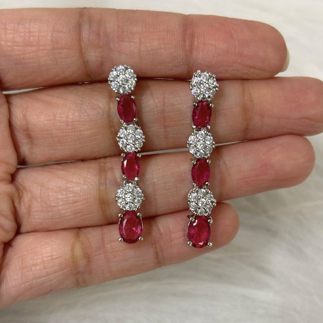 Red Ruby and Cubic Zirconia Rhodium-Plated Choker & Earrings Set