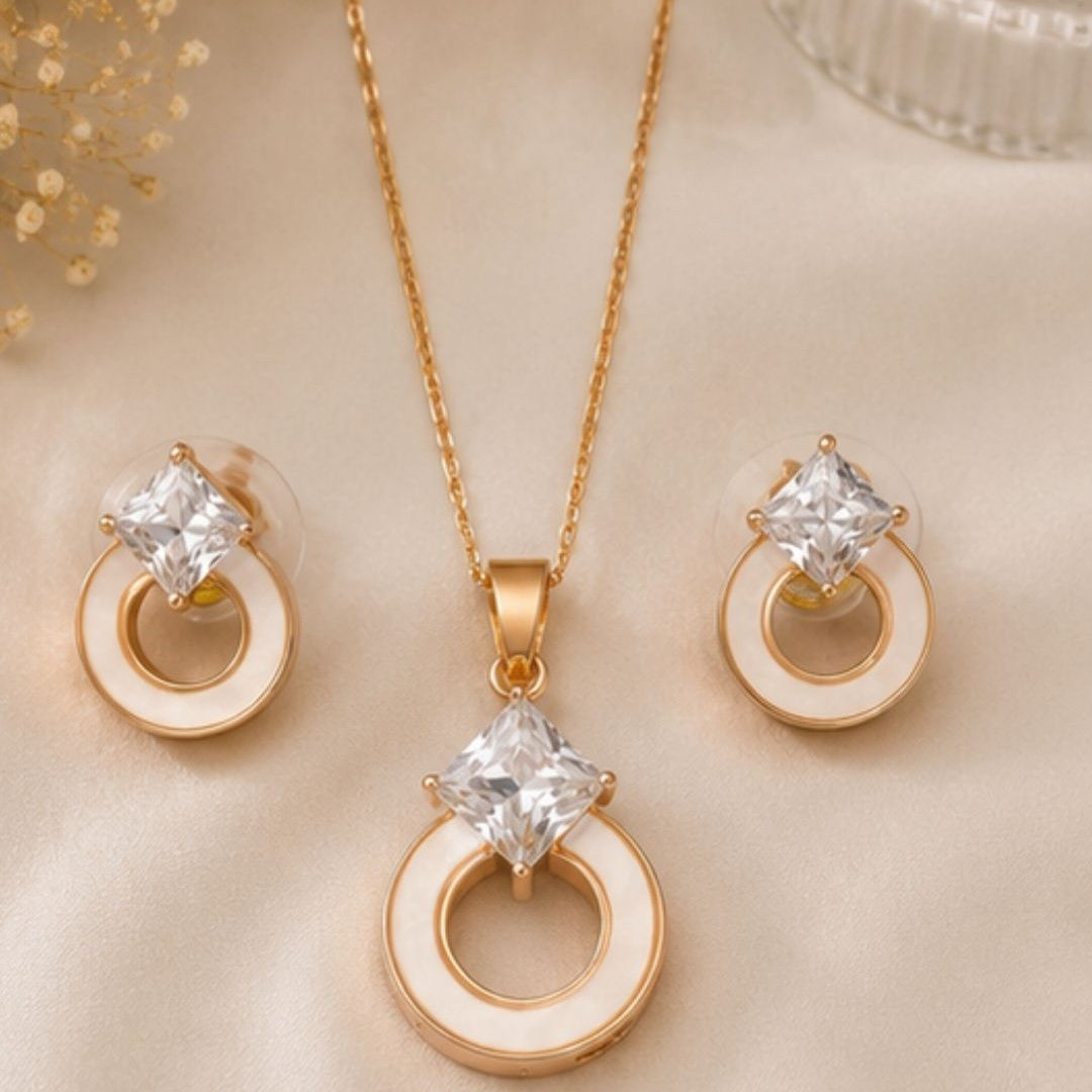 Rose Gold Plated Cubic Zirconia Pendant Set