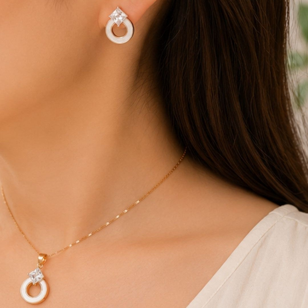 Rose Gold Plated Cubic Zirconia Pendant Set