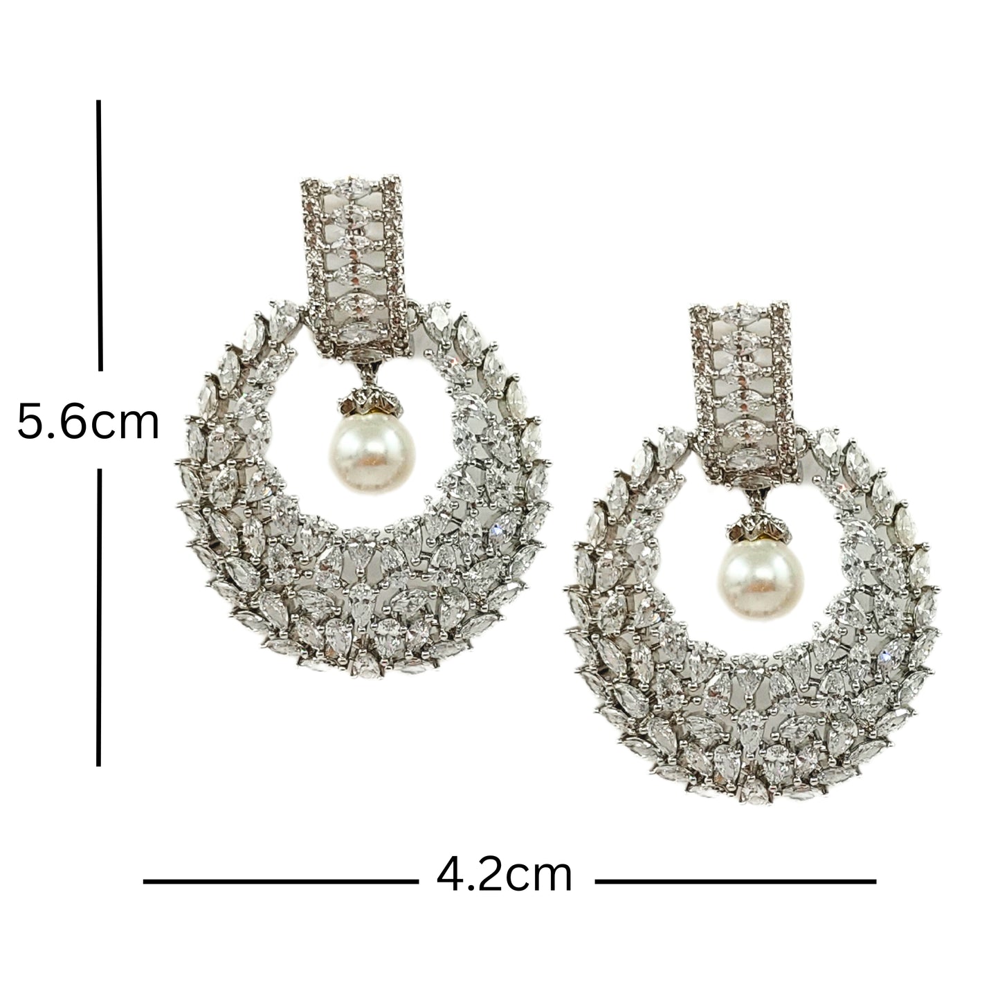 Bdiva Rhodium Plated Cubic Zirconia and Pearl Statement Earrings