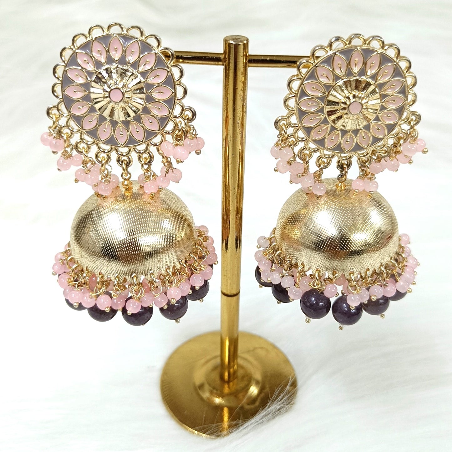 Bdiva 18K Gold Plated Meenakari Jhumka Earrings with Semi Cultured Pearls