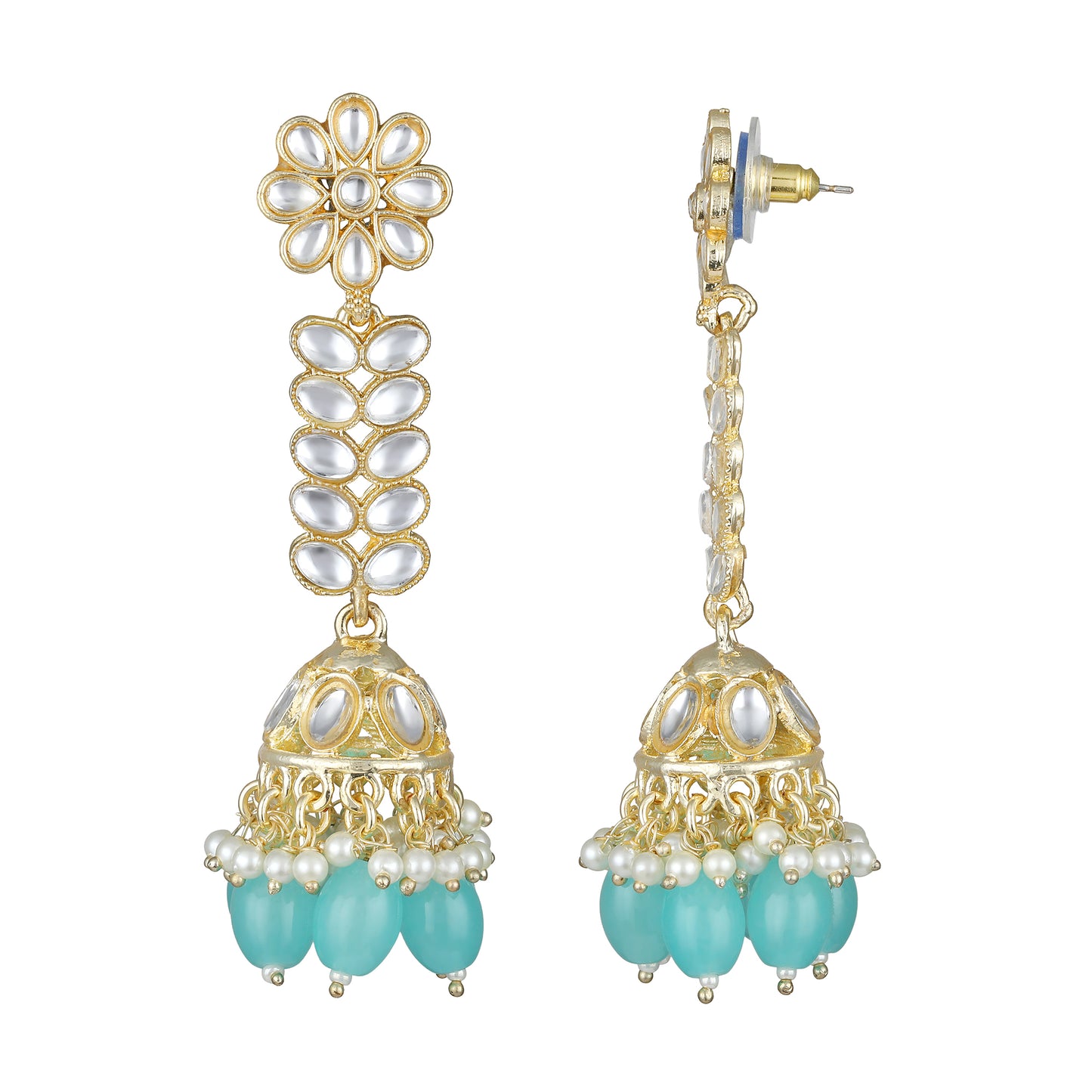 Bdiva 18K Gold Plated Turquiose Earrings with Semi Cultured Pearls
