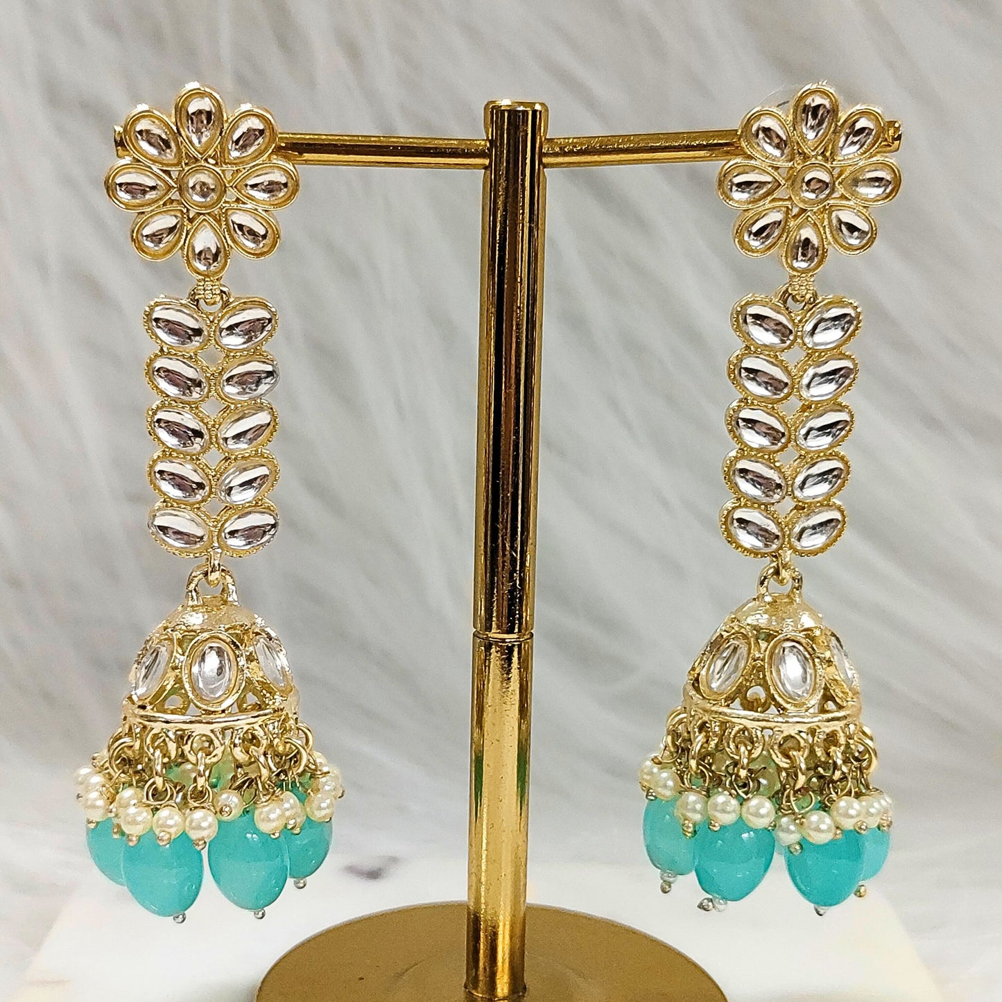 Bdiva 18K Gold Plated Turquiose Earrings with Semi Cultured Pearls
