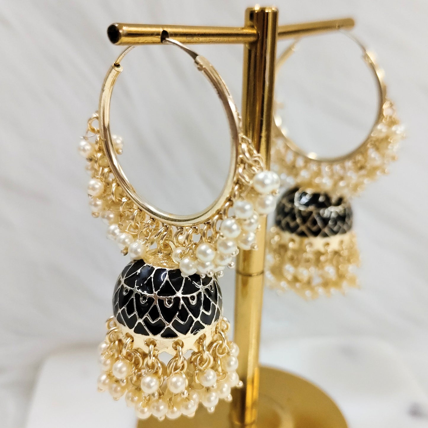 Bdiva 18K Gold Plated Hoops Kundan Meenakari Earring with Semi Cultured Pearls