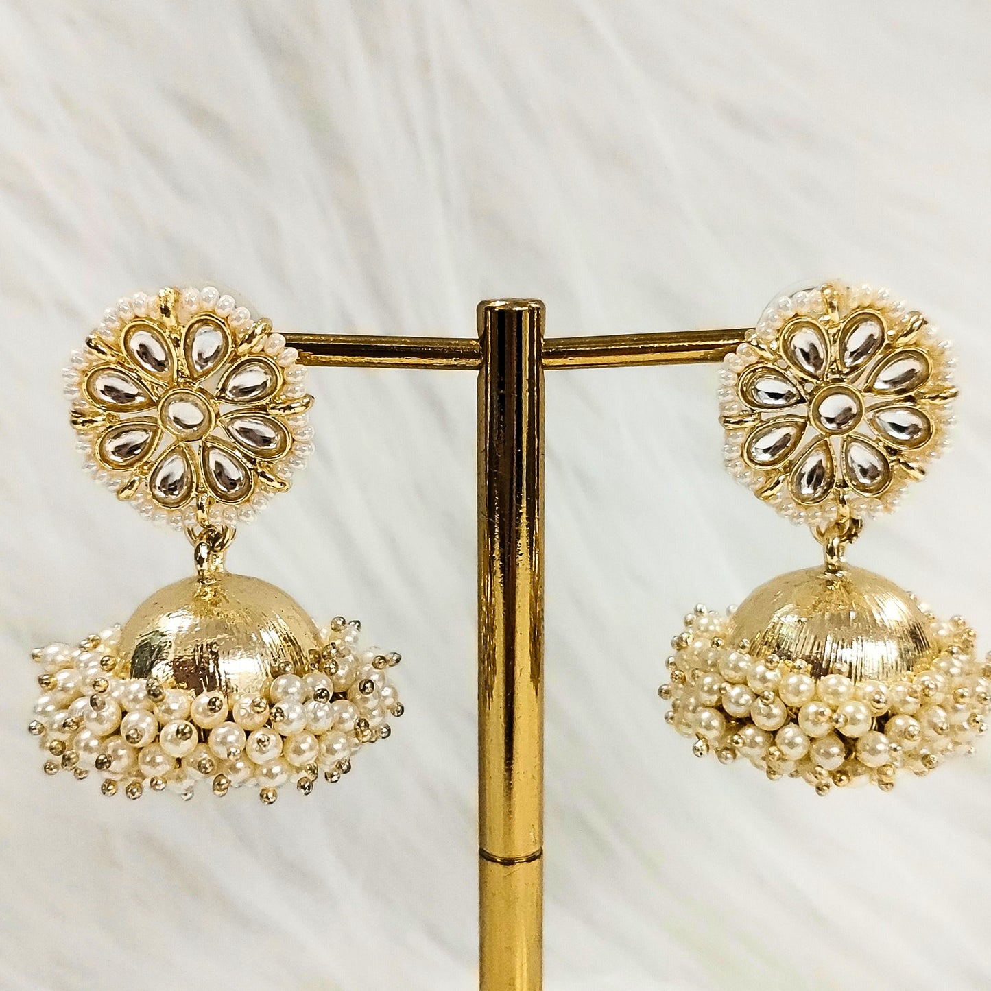 Bdiva 18K Gold Plated Kundan Jhumka Earrings with Semi Cultured Pearls