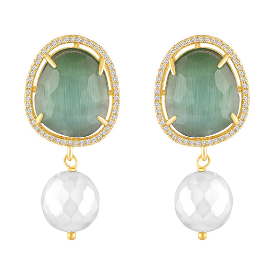 BDiva 18k Gold Emerald Radiance Statement Earrings with a Fusion of Luxe and Elegance