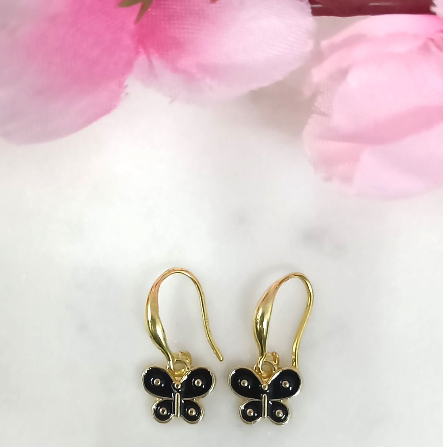 Bdiva Handmade Gold Plated Black Enamel Butterfly Hoop Earrings