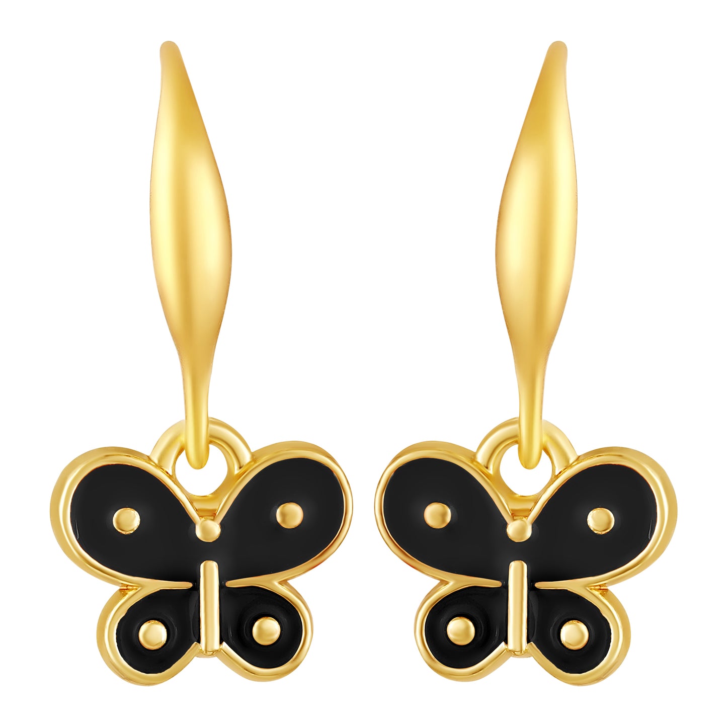 Bdiva Handmade Gold Plated Black Enamel Butterfly Hoop Earrings