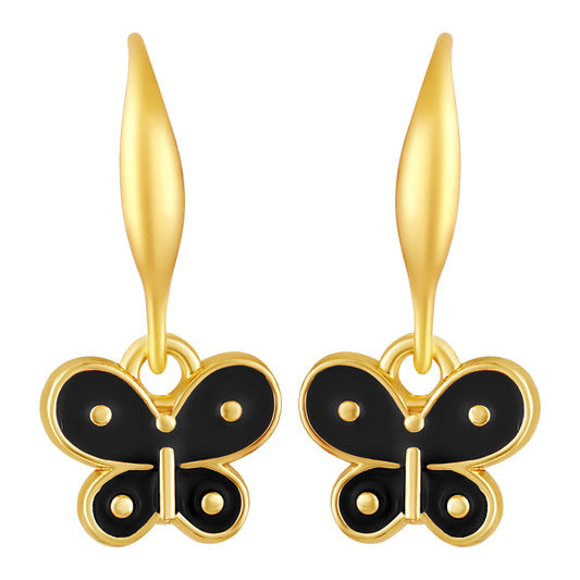 Bdiva Handmade Gold Plated Black Enamel Butterfly Hoop Earrings