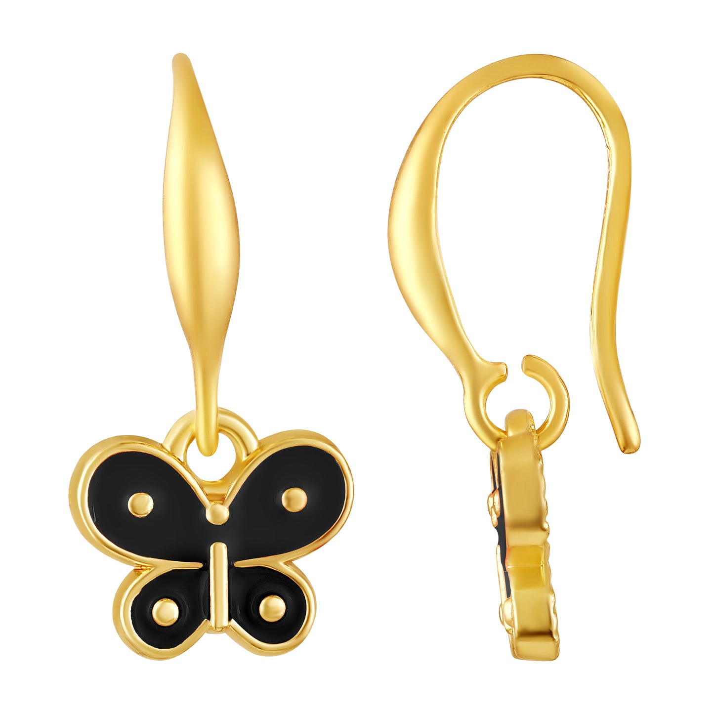 Bdiva Handmade Gold Plated Black Enamel Butterfly Hoop Earrings