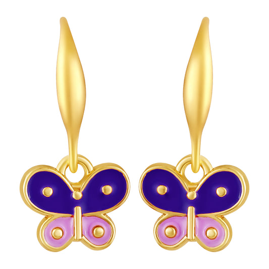 Bdiva 18K Gold-Plated Pink and Purple Enamel Hand-crafted Butterfly Hoop Earrings