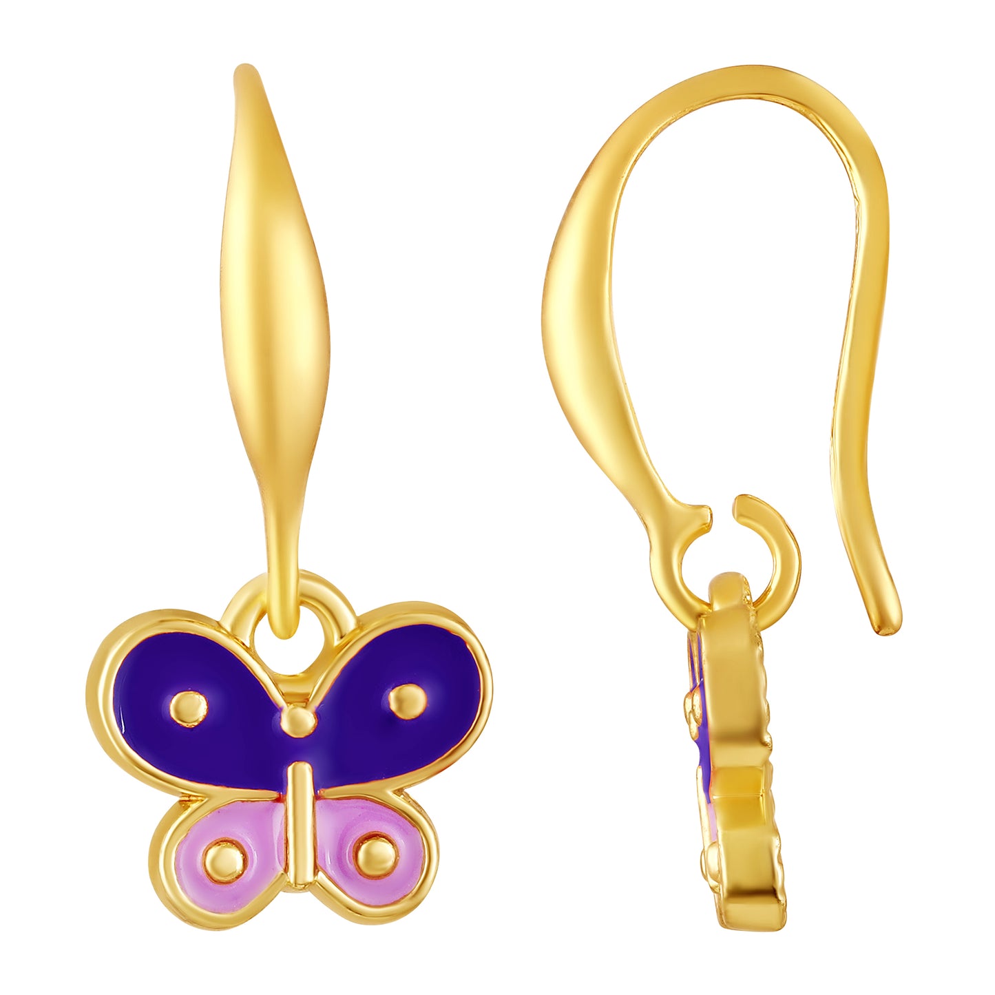 Bdiva 18K Gold-Plated Pink and Purple Enamel Hand-crafted Butterfly Hoop Earrings