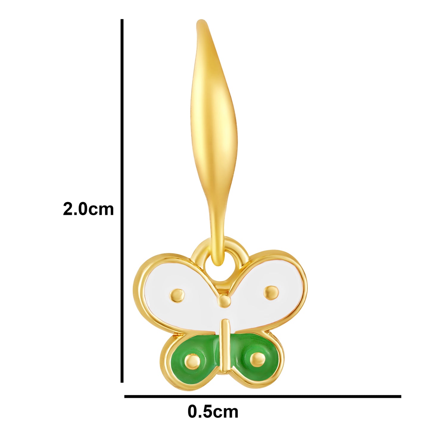 Bdiva 18K Gold-Plated Handmade White and Green Enamel Hoop Butterfly Earrings