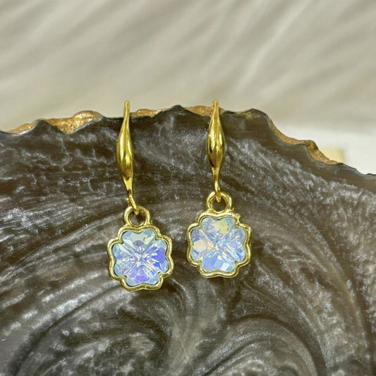 High-Quality Gold-Plated Floral Bliss Blue Cubic Zirconia Dangle Earrings