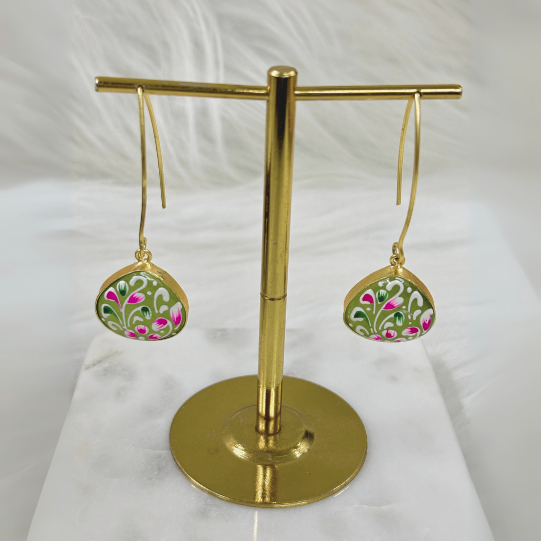 BDiva Vibrant Colors Hand-Painted Floral Drop 18K Gold Plated Earrings