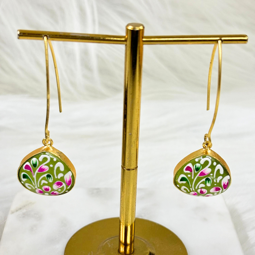 BDiva Vibrant Colors Hand-Painted Floral Drop 18K Gold Plated Earrings