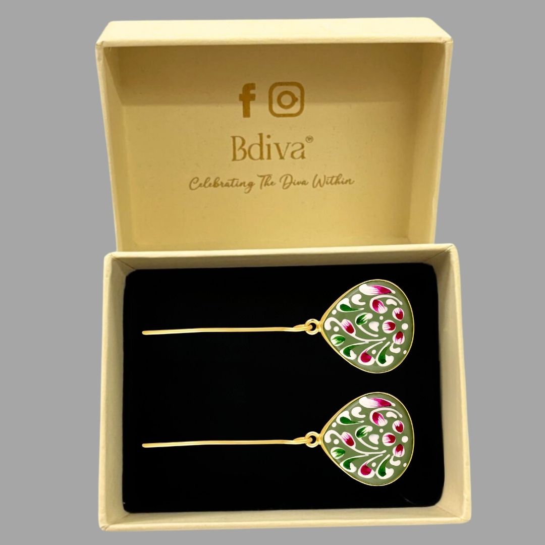 BDiva Vibrant Colors Hand-Painted Floral Drop 18K Gold Plated Earrings