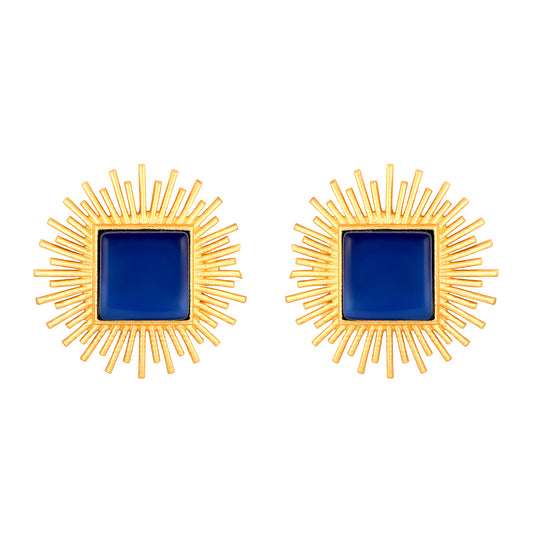 Bdiva 18K Gold Plated Blue Sapphire Stud Earrings.