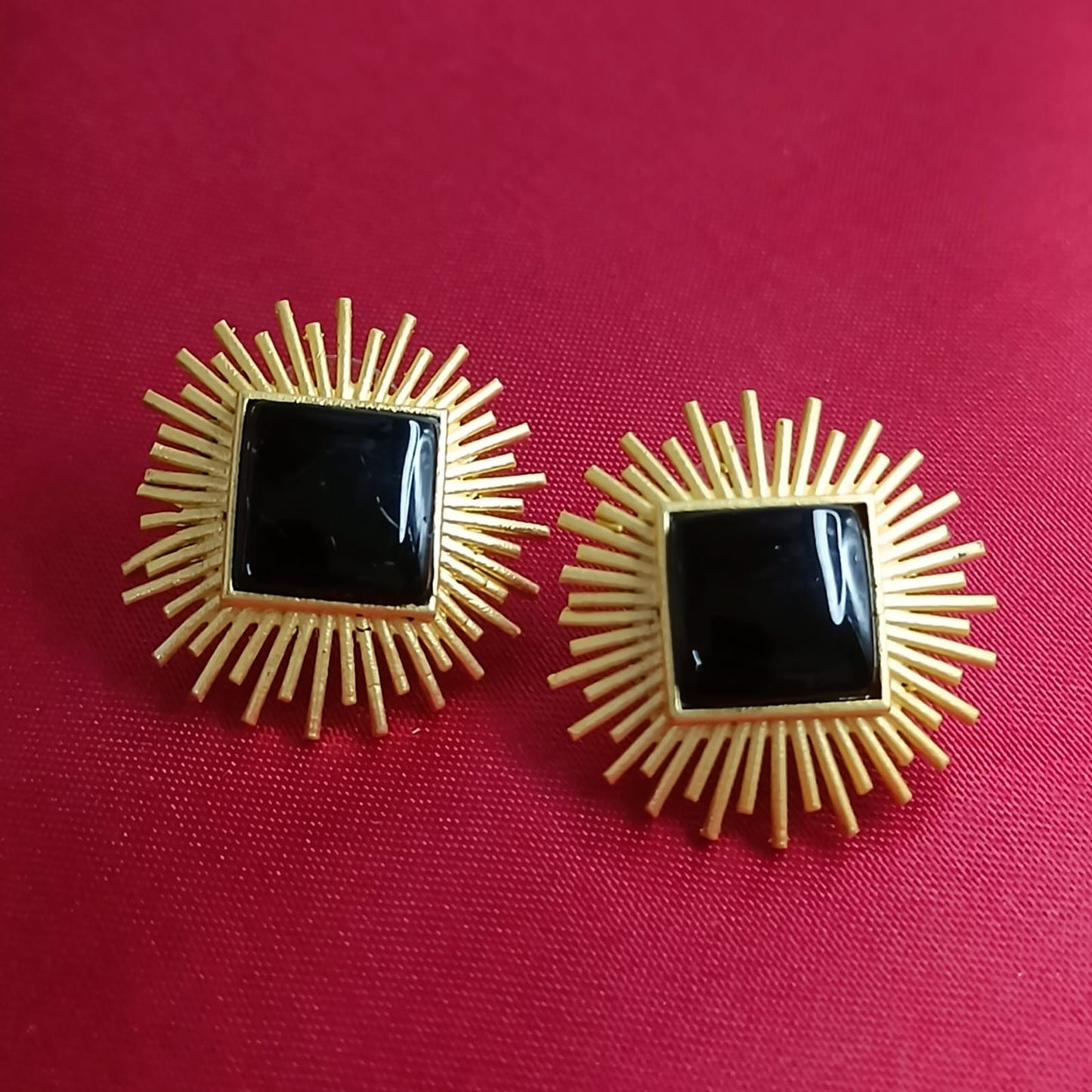 Bdiva 18K Gold Plated Black Tourmaline Stud Earrings.