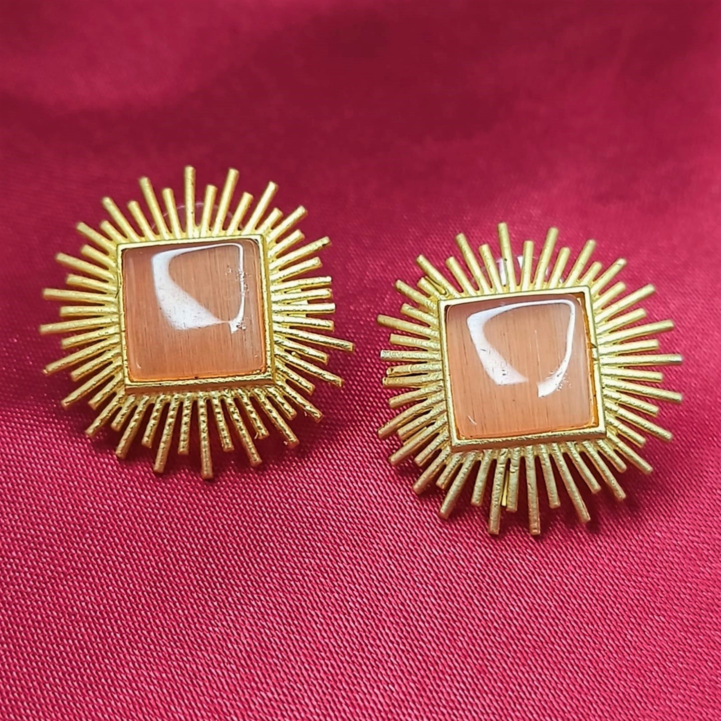 Bdiva 18K Gold Plated Orange Sapphire Stud Earrings.