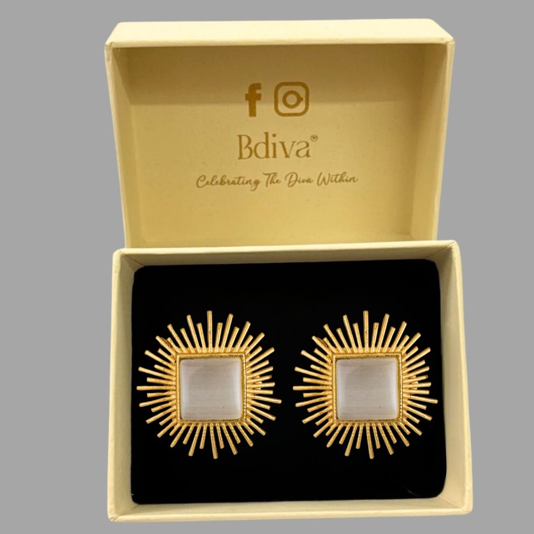 Bdiva 18K Gold Plated White Coral Stud Earrings.