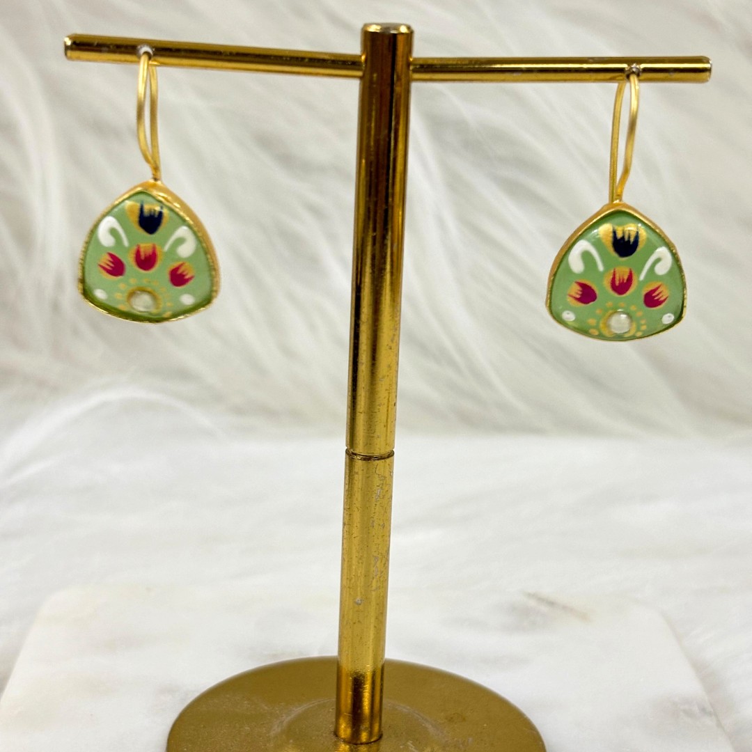 BDiva 18K Gold Plated Green Enamel Drop Earrings with a Splash of Tradition with Modern Grace