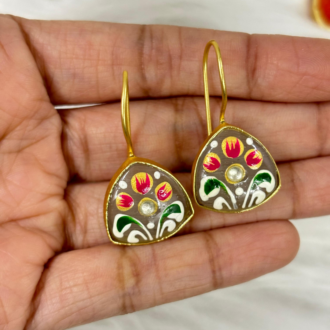 BDiva 18K Gold Plated Grey Enamel Floral Drop Earrings with a Elegance and Tradition