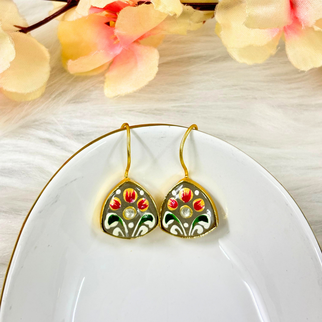 BDiva 18K Gold Plated Grey Enamel Floral Drop Earrings with a Elegance and Tradition