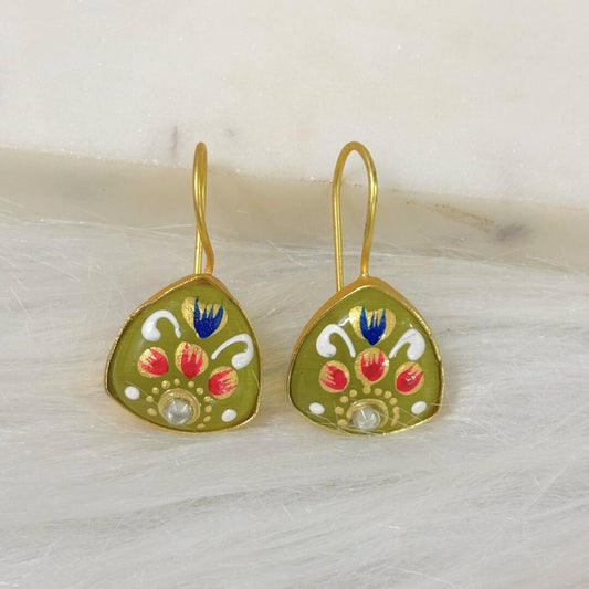 BDiva 18K Gold Plated Green Enamel Drop Earrings with a Splash of Tradition with Modern Grace