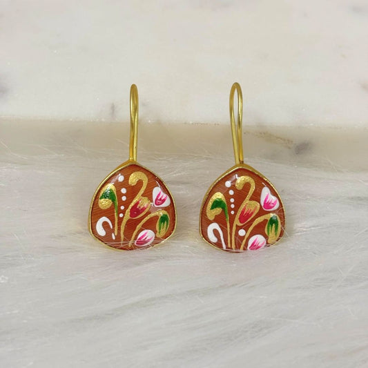 BDiva 18K Gold Plated Terracotta Enamel Drop Earrings with a Touch of Artistic Flair