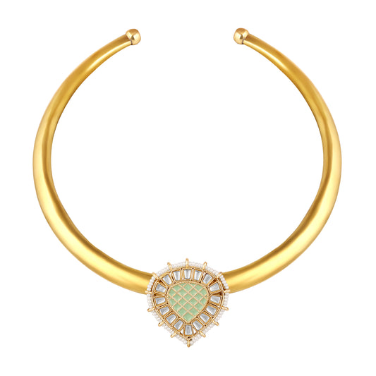 BDiva 18k Gold Plated Regal Mint Kundan Medallion Choker