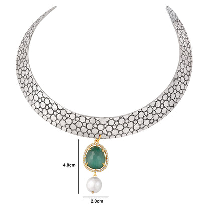 Oxidized Choker with Emerald Stone