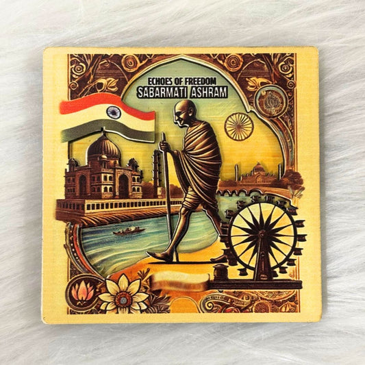 Echoes of Freedom: Sabarmati Ashram Souvenir Wooden Fridge Magnet