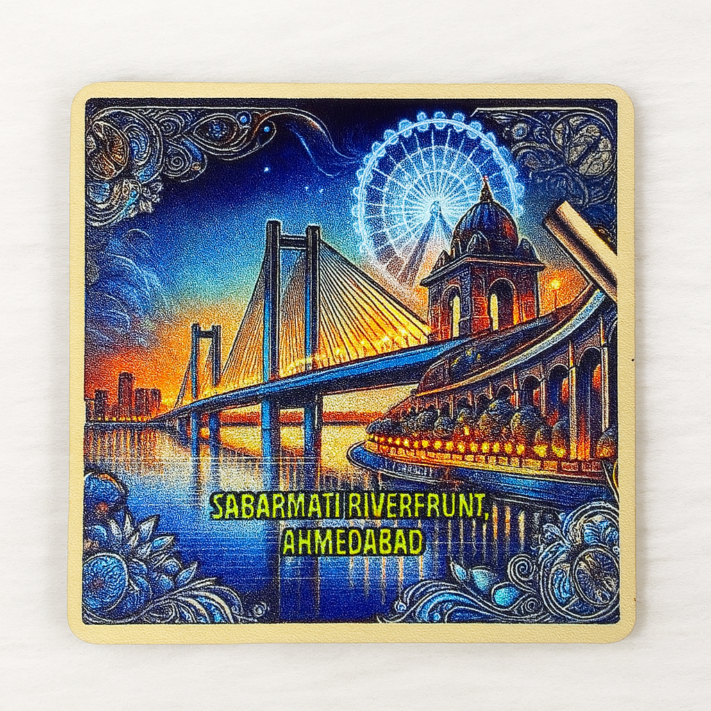 Sabarmati Splendor: Ahmedabad’s Riverfront Reverie – Souvenir Wooden Fridge Magnet