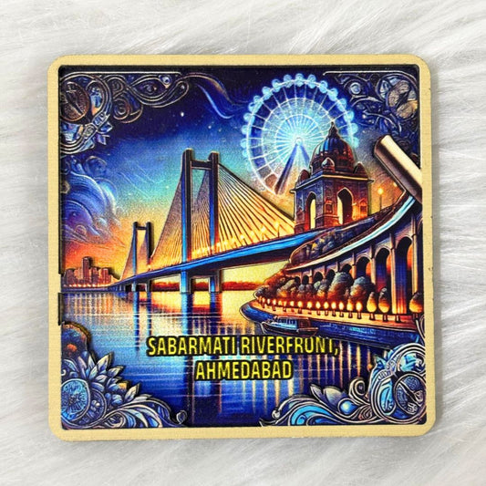 Sabarmati Splendor: Ahmedabad’s Riverfront Reverie – Souvenir Wooden Fridge Magnet