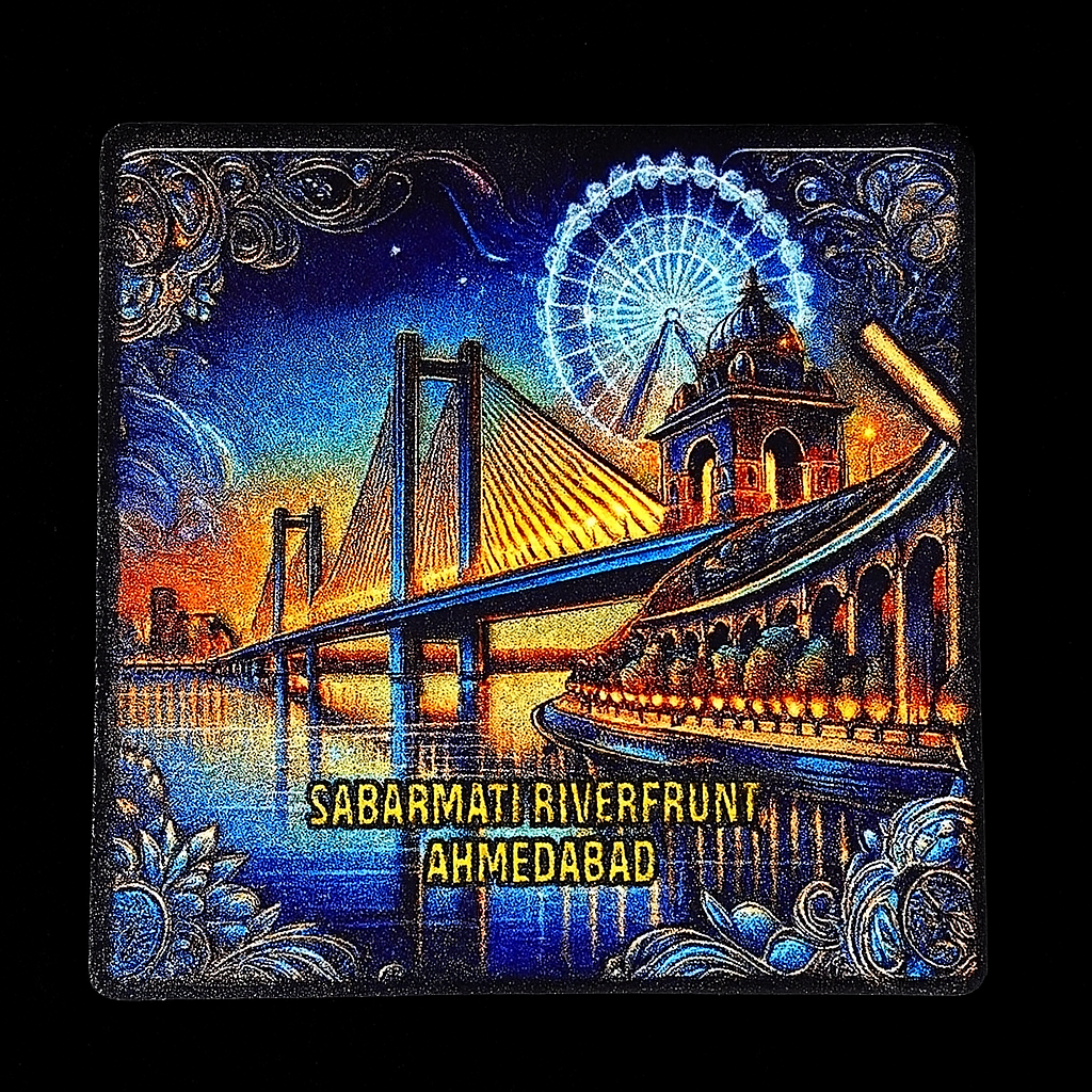 Sabarmati Splendor: Ahmedabad’s Riverfront Reverie – Souvenir Wooden Fridge Magnet