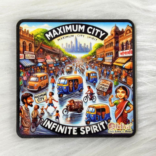 Maximum City, Infinite Vibes - Souvenir Wooden Fridge Magnet