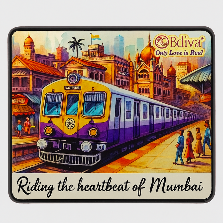 The Beating Heart of Mumbai: The Iconic Local Train – Souvenir Wooden Fridge Magnet