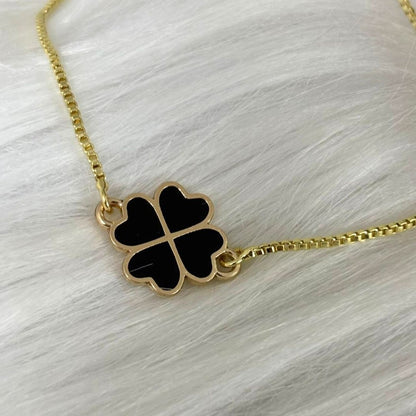 Black Enamel Clover Leaf Bracelet