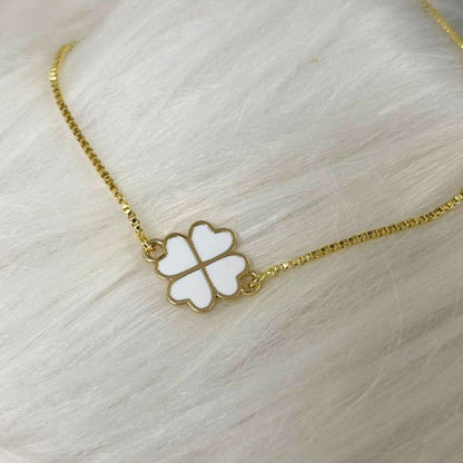 White Enamel Clover Leaf Bracelet