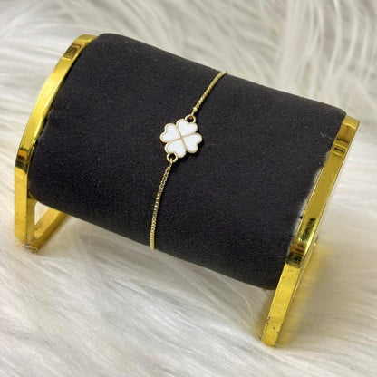 White Enamel Clover Leaf Bracelet