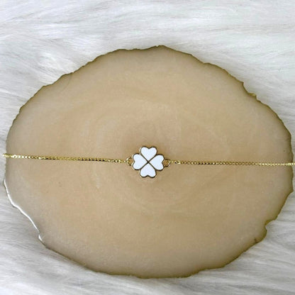 White Enamel Clover Leaf Bracelet
