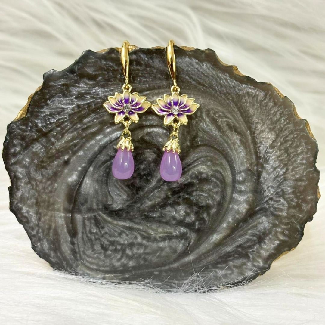 Amethyst Bloom Pearl Earrings