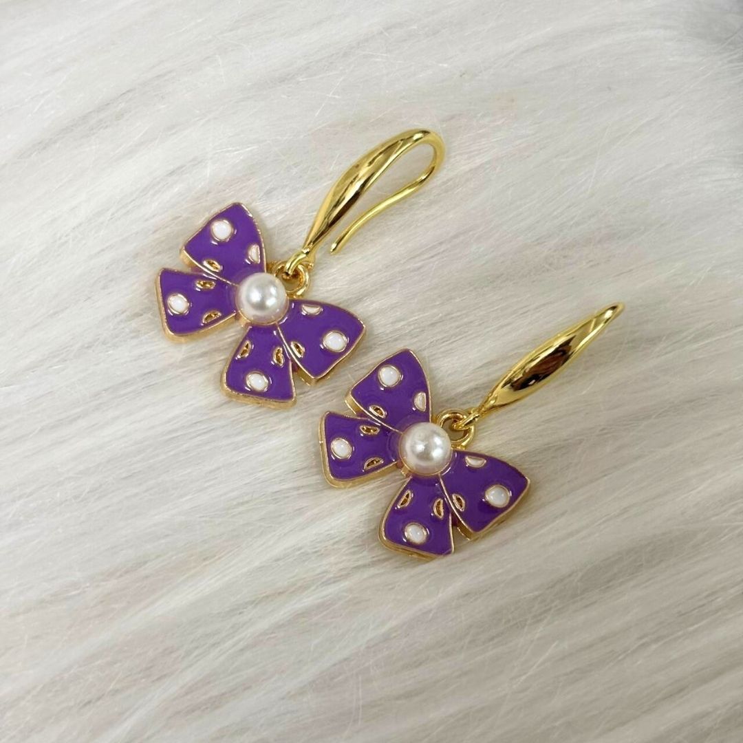 Purple Bow Pearl Earring