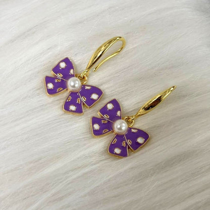 Purple Bow Pearl Earring