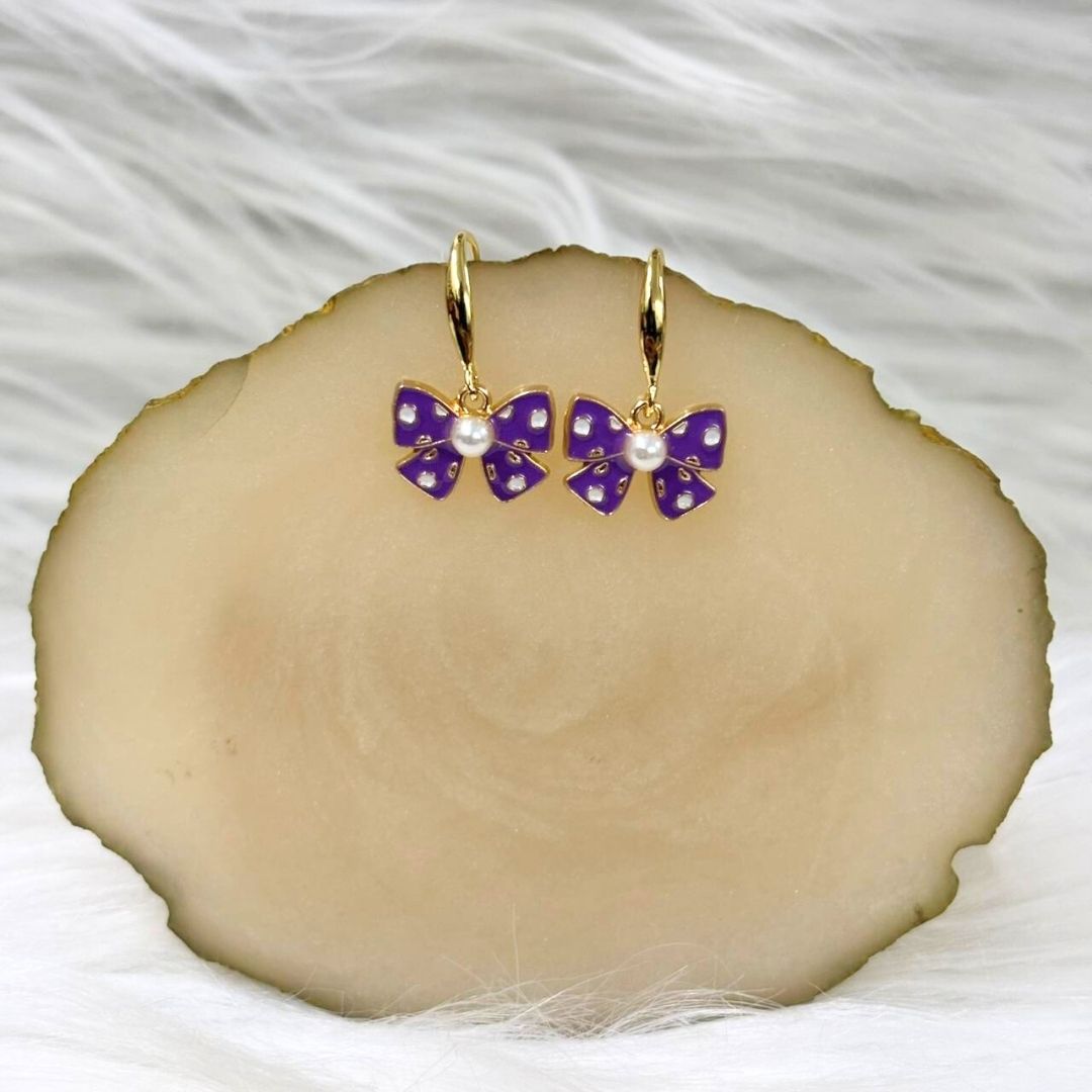 Purple Bow Pearl Earring
