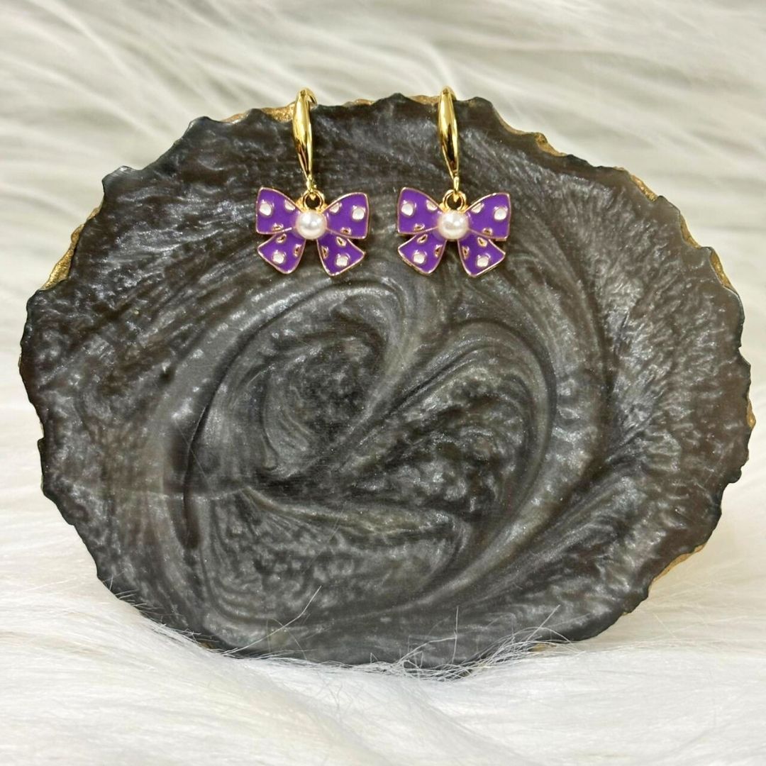 Purple Bow Pearl Earring