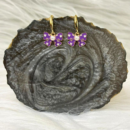 Purple Bow Pearl Earring