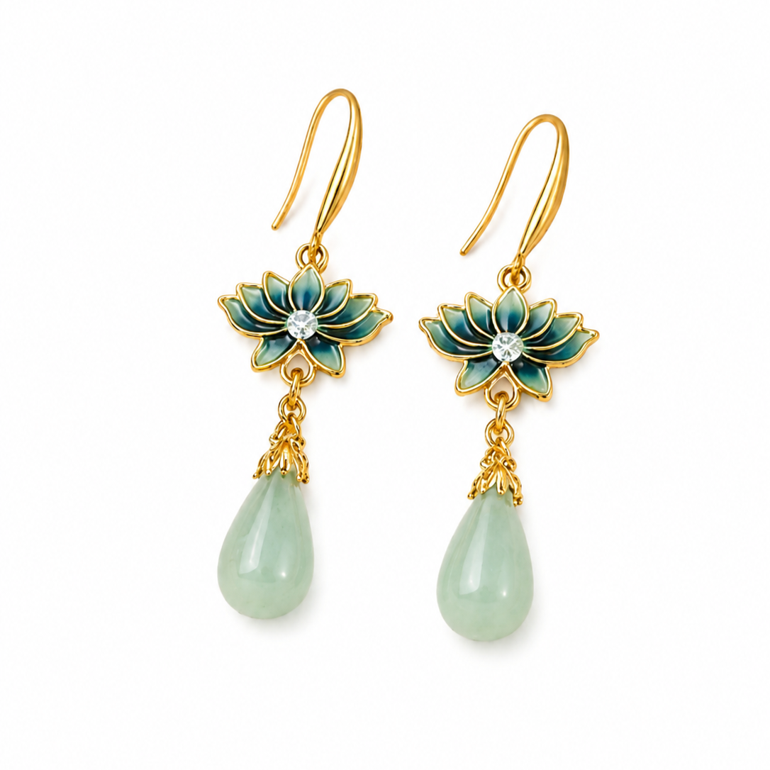 Gold Plated Lotus Pearl Drop Earrings