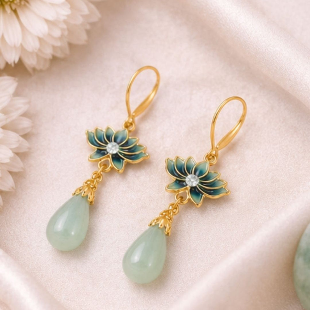 Gold Plated Lotus Pearl Drop Earrings